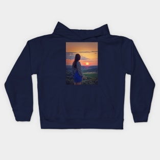 girl watching the sunset Kids Hoodie